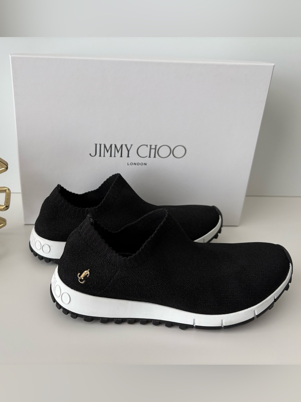 Jimmy Choo Verona Contrast-Sole Knit Sneakers with White Sole Size 4.5 Like New